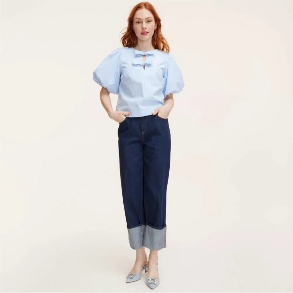 kate spade X Target Stripe Puff Sleeve Blouse in Blue and White - Picture 1 of 8